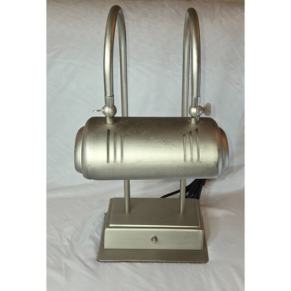 Vintage Art Deco Brushed Steel Tech Desk Lamp Outlet Plugs Phone Outlets Chrome - Picture 2 of 16